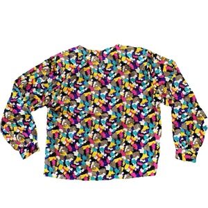Vintage Notations Woman Sz 14 Top Multicolor Long Sleeves Blouse Boho 80s Party